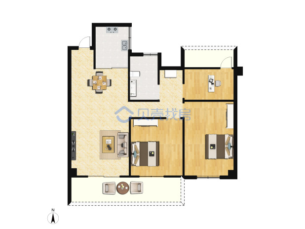 居室：2室2厅1卫 建面：105m²