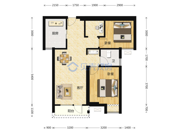 居室：2室2厅1卫 建面：79m²