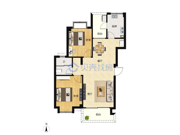 居室：2室2厅1卫 建面：92.68m²