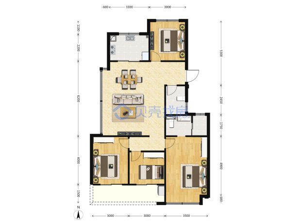 居室：4室2厅2卫 建面：128m²