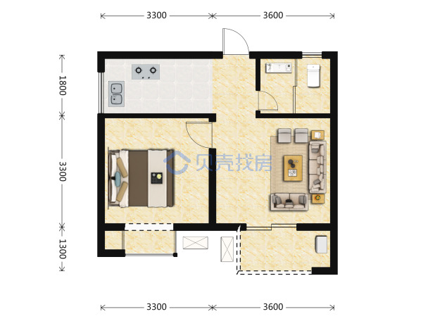 居室：1室1厅1卫 建面：51m²