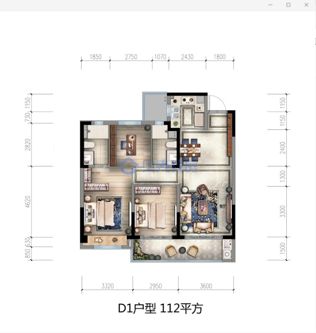 居室：3室2厅2卫 建面：112m²