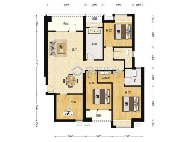 居室：4室2厅2卫 建面：144m²