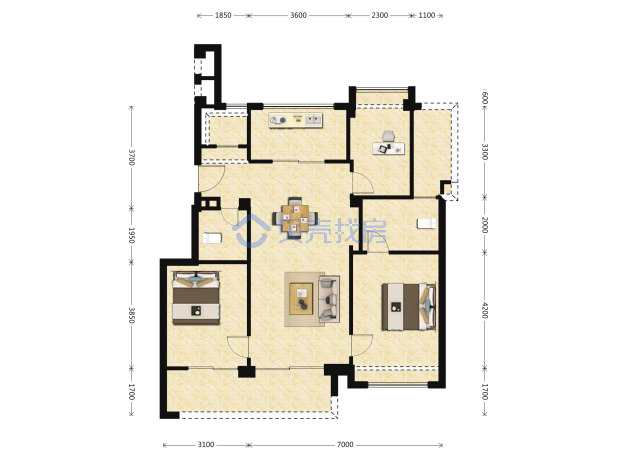 居室：3室2厅2卫 建面：102m²