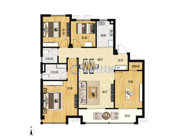 居室：4室2厅2卫 建面：110m²