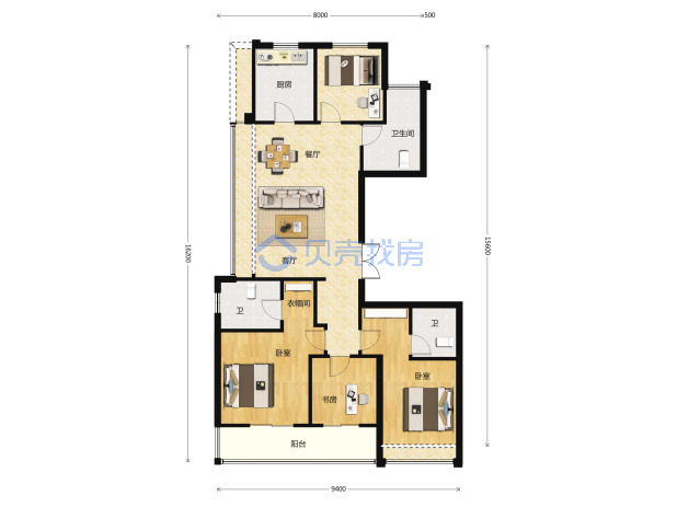 居室：4室2厅3卫 建面：133m²