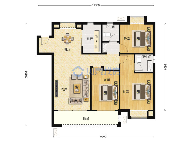 居室：3室2厅2卫 建面：118m²