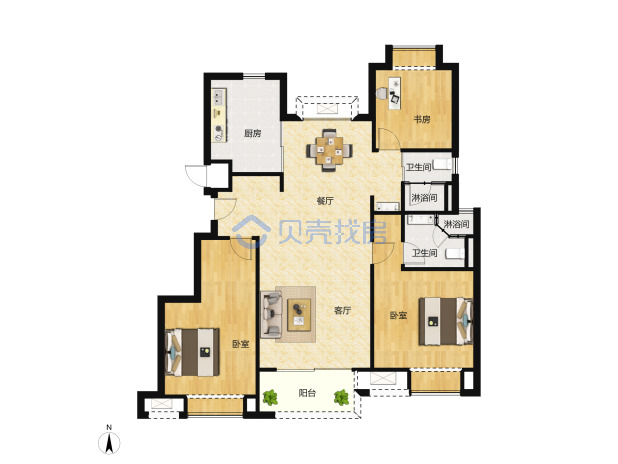 居室：3室2厅2卫 建面：98m²