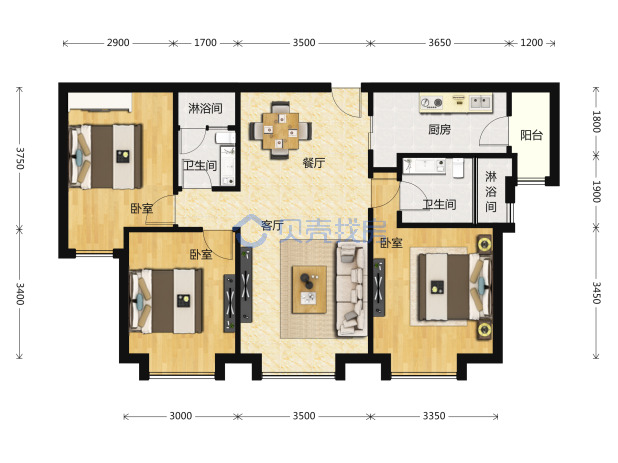 居室：3室2厅2卫 建面：111m²