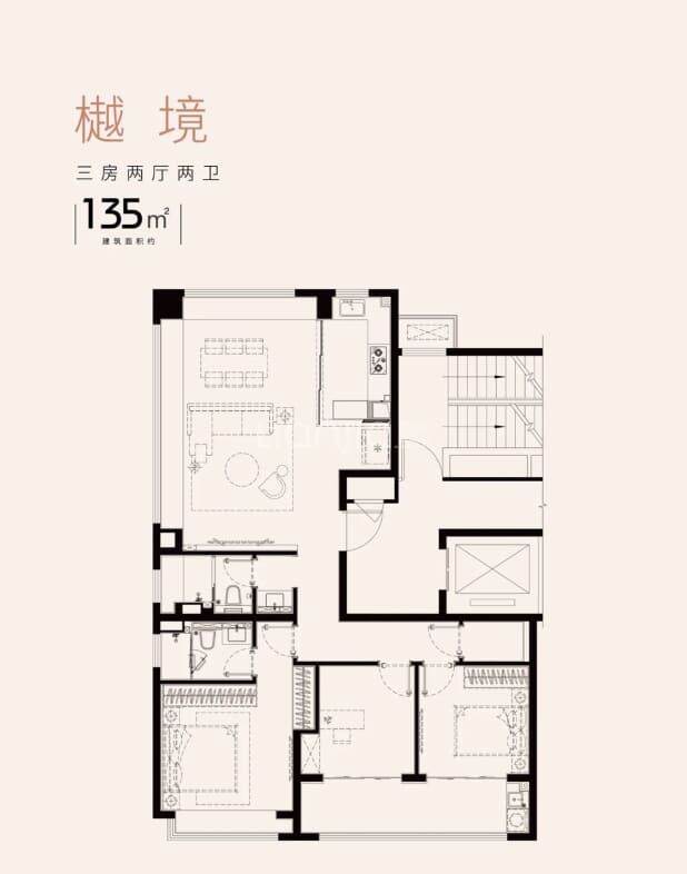 居室：3室2厅2卫 建面：135m²