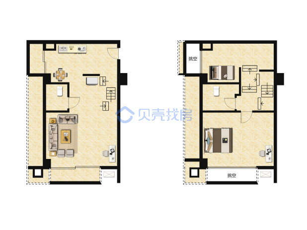 居室：2室1厅2卫 建面：39m²