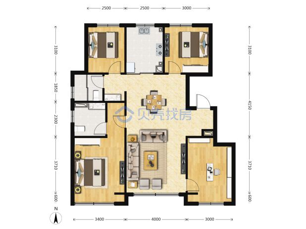 居室：4室2厅2卫 建面：120m²