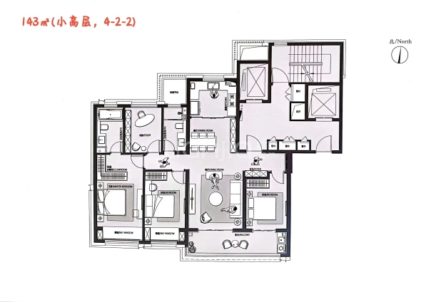 居室：4室2厅2卫 建面：143m²