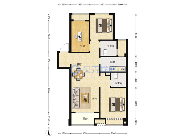 居室：3室2厅2卫 建面：101m²