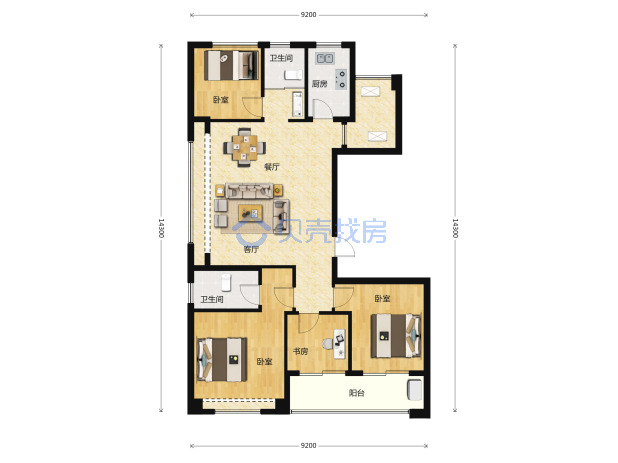 居室：4室2厅2卫 建面：119m²