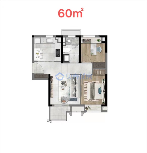 居室：1室1厅1卫 建面：60m²