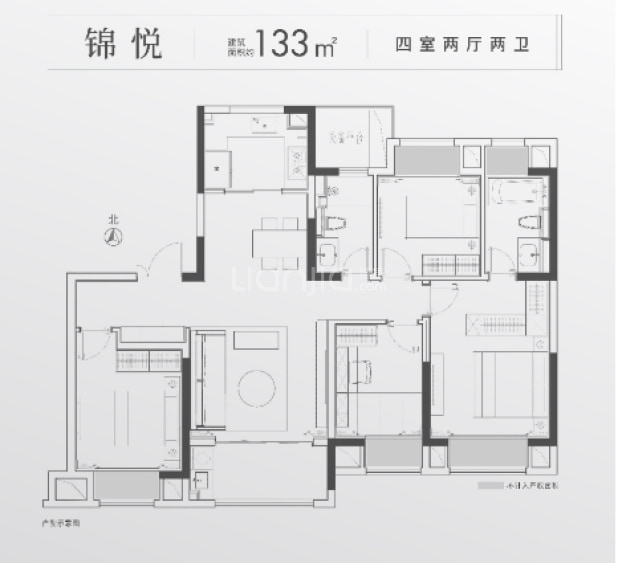 居室：4室2厅2卫 建面：133m²