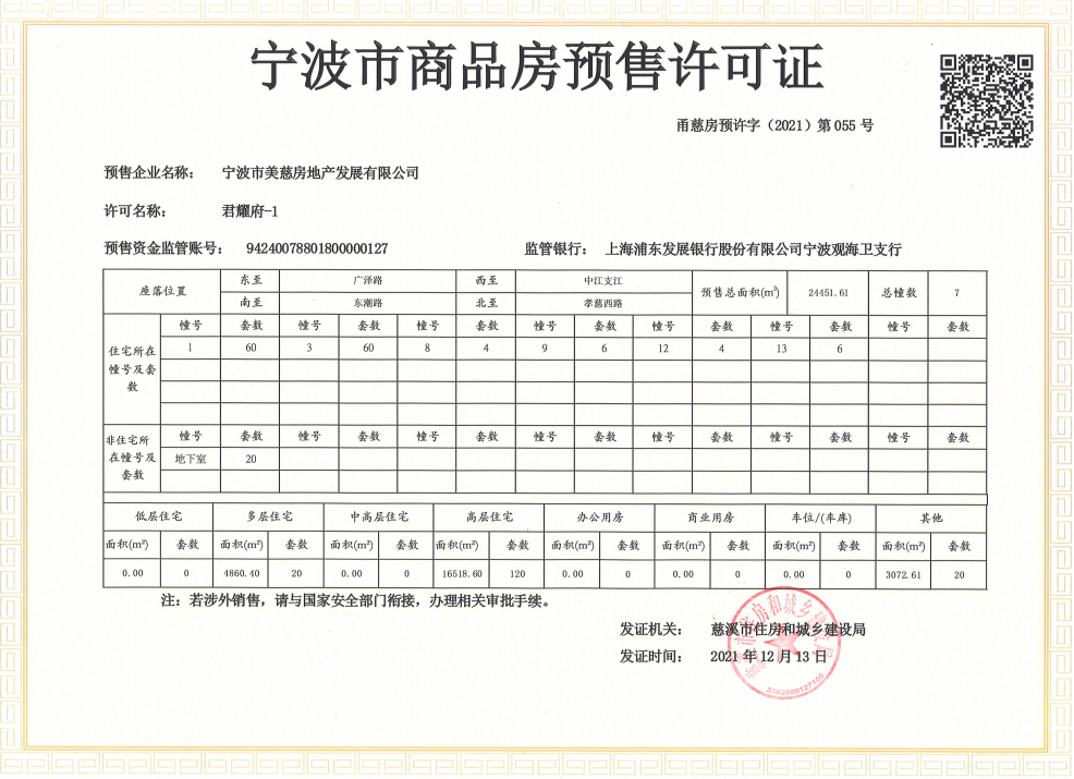 【宁波市美的君耀府楼盘】房价,户型,开盘时间详情 预售许可证