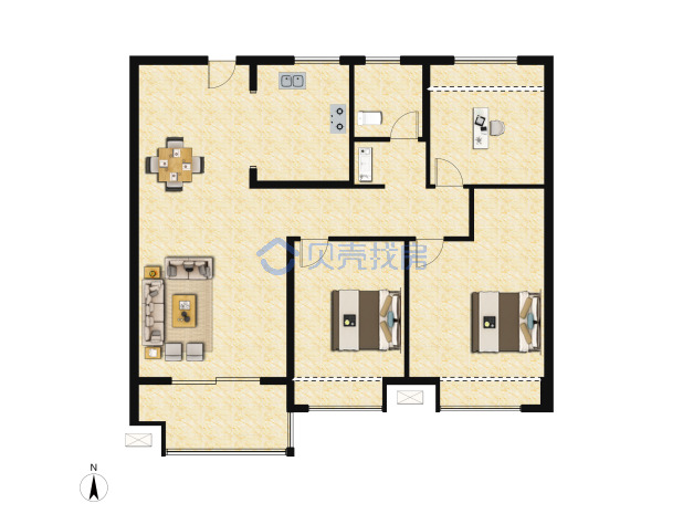 居室：3室2厅1卫 建面：89m²