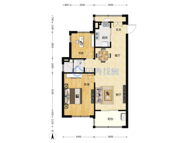 居室：2室2厅1卫 建面：78m²