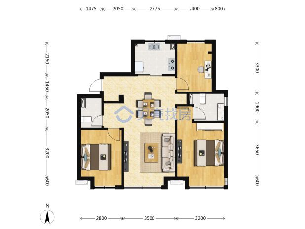 居室：3室2厅2卫 建面：99m²