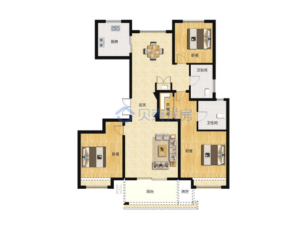 居室：3室2厅2卫 建面：126m²