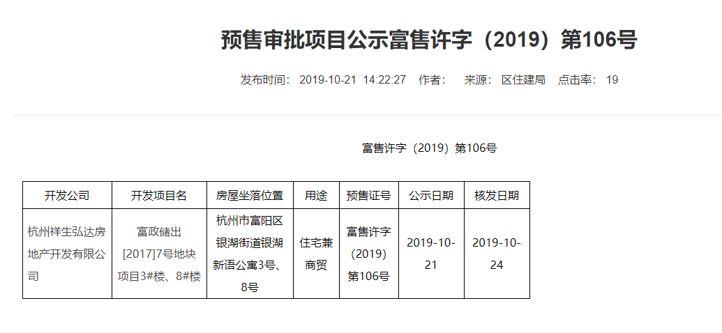 【杭州市祥生云湖城楼盘】房价,户型,开盘时间详情 预售许可证