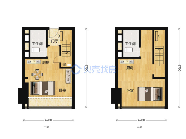 居室：2室2厅2卫 建面：41m²