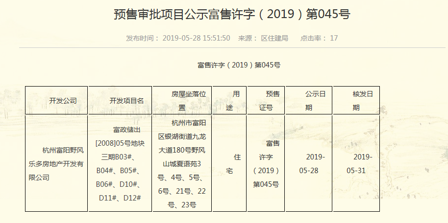 【杭州市泰禾野风大城小院楼盘】房价,户型,开盘时间详情 预售许可证