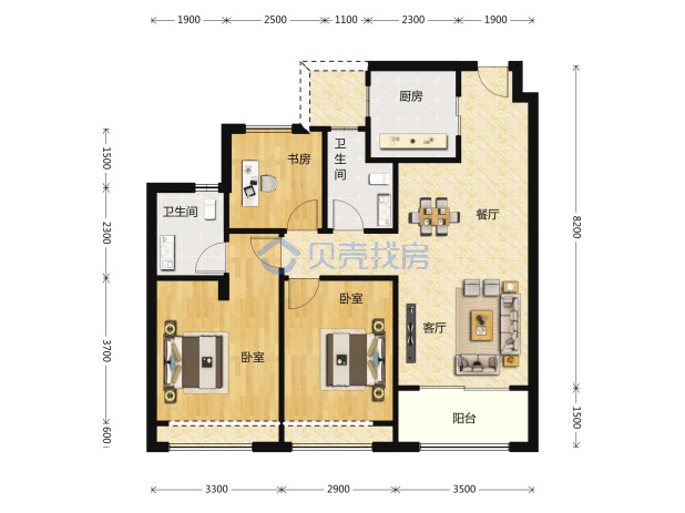 居室：3室2厅2卫 建面：97m²