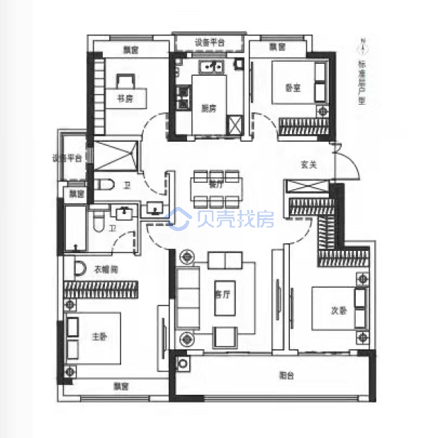 居室：4室2厅2卫 建面：130m²