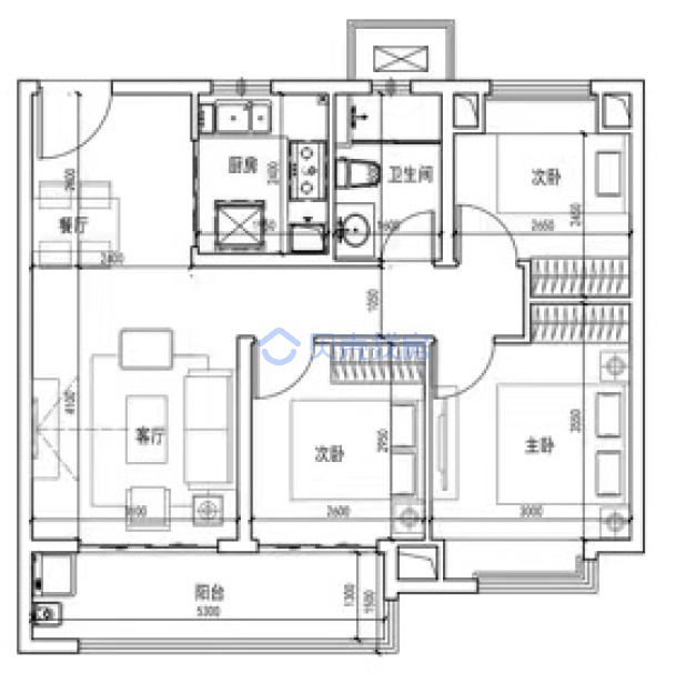 居室：3室2厅1卫 建面：89m²