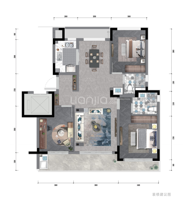 居室：3室2厅2卫 建面：112m²