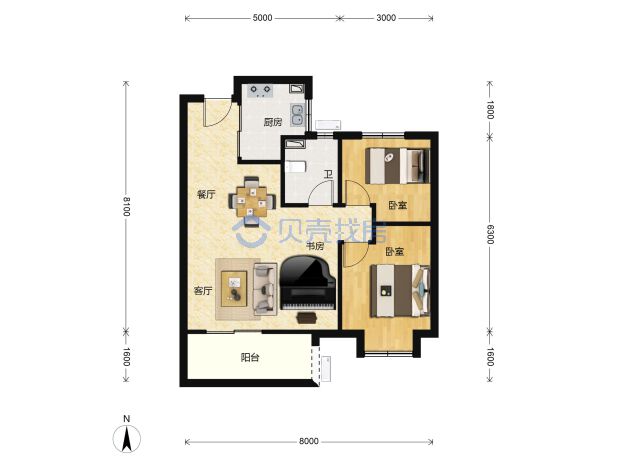 居室：2室2厅1卫 建面：79.22m²