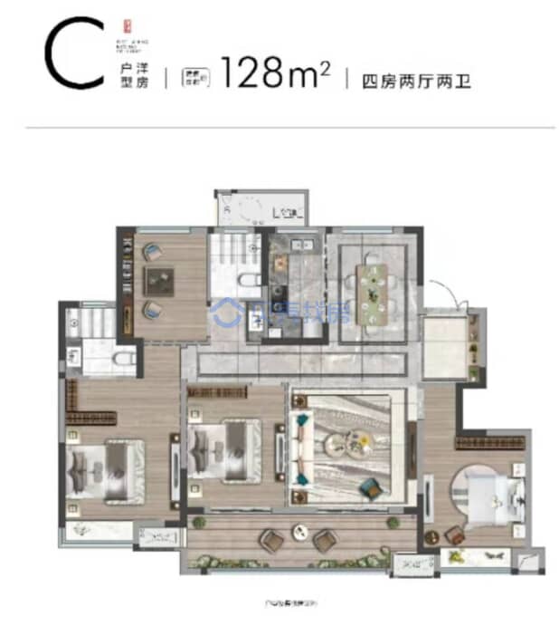 居室：4室2厅2卫 建面：128m²