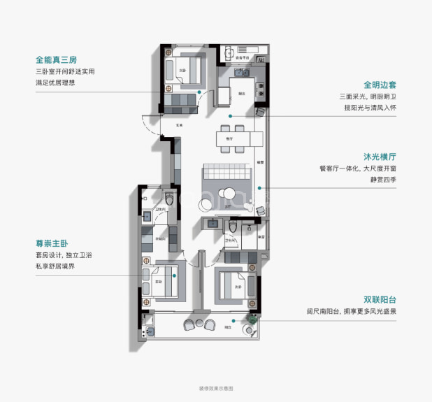 居室：3室2厅2卫 建面：103m²