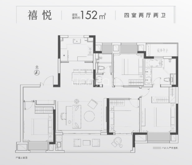 居室：4室2厅2卫 建面：152m²