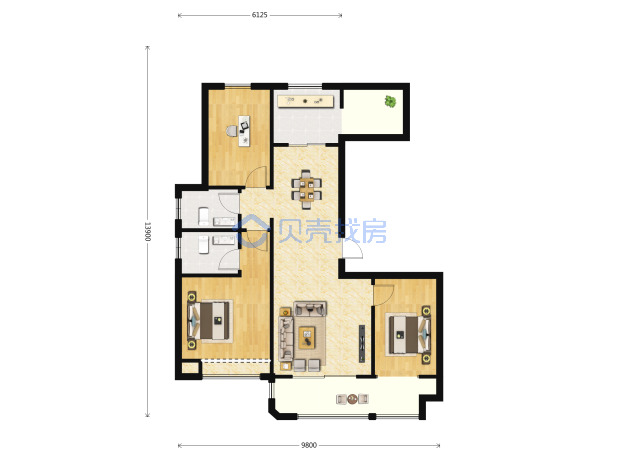 居室：3室2厅2卫 建面：104m²