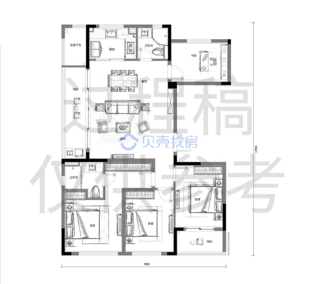 居室：4室2厅2卫 建面：136m²