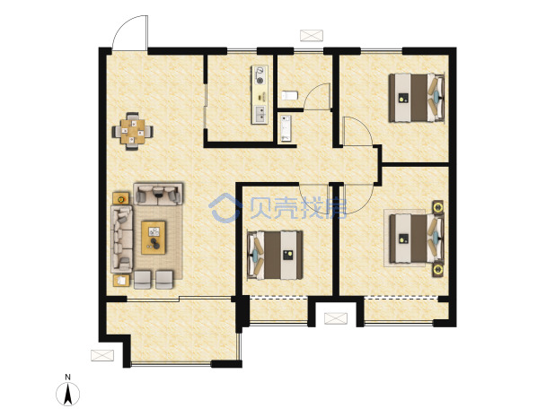 居室：3室2厅1卫 建面：89m²