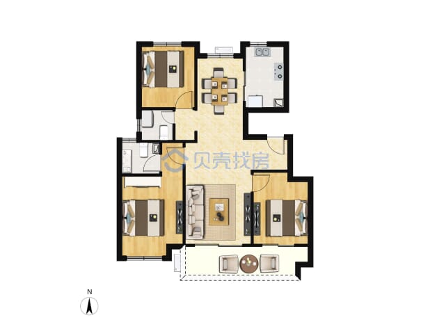 居室：3室2厅2卫 建面：106m²