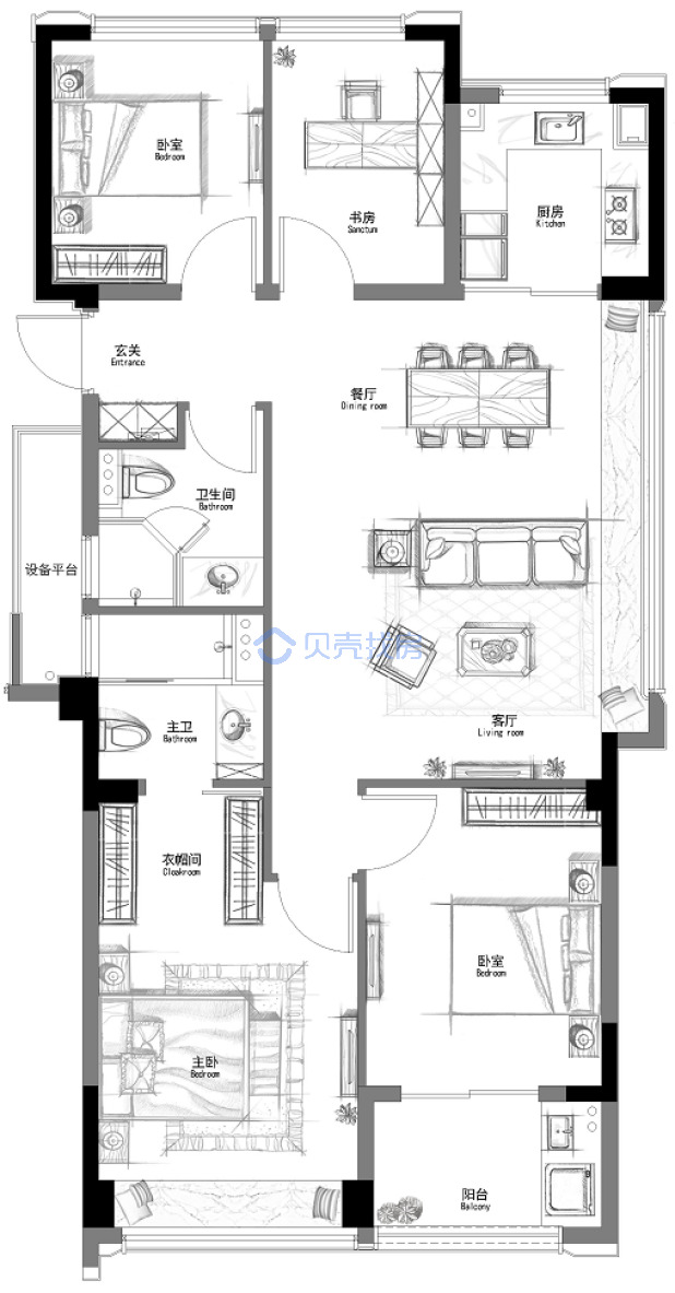 居室：4室2厅2卫 建面：119m²