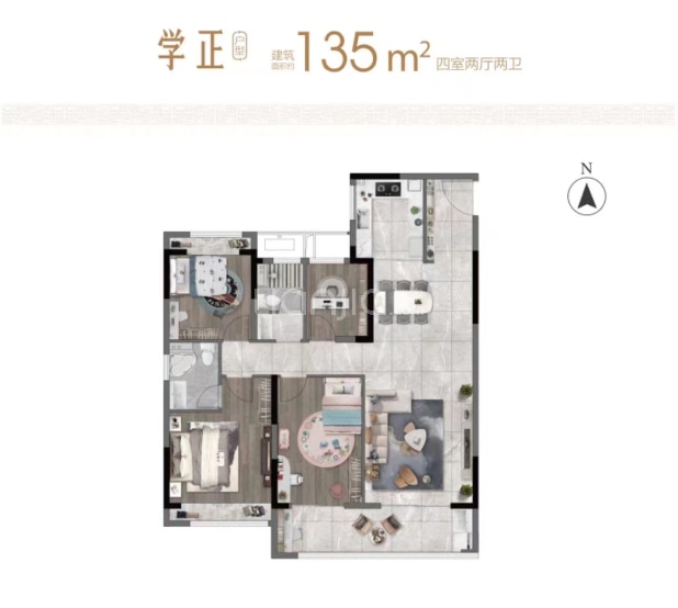 居室：4室2厅2卫 建面：135m²