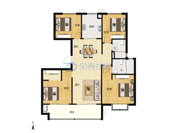 居室：4室2厅2卫 建面：130m²