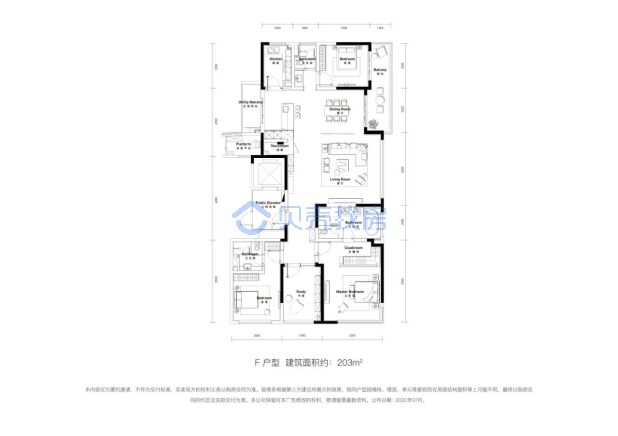 居室：4室2厅3卫 建面：203m²