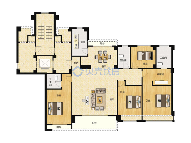 居室：4室2厅3卫 建面：168m²