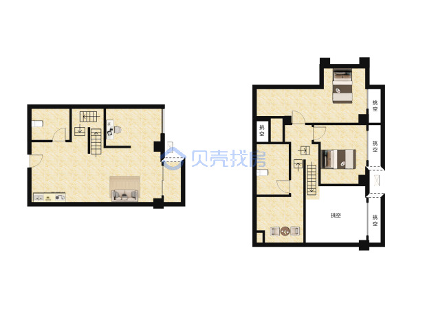 居室：3室2厅2卫 建面：44m²