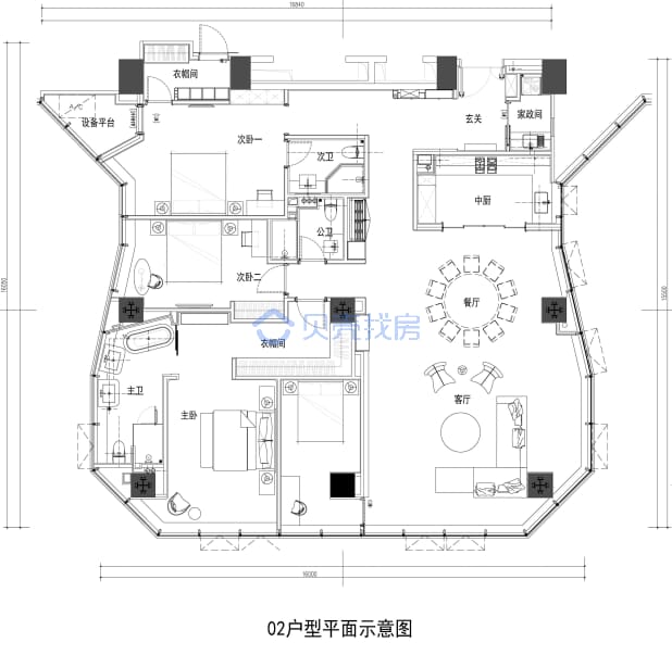 居室：3室2厅3卫 建面：270m²