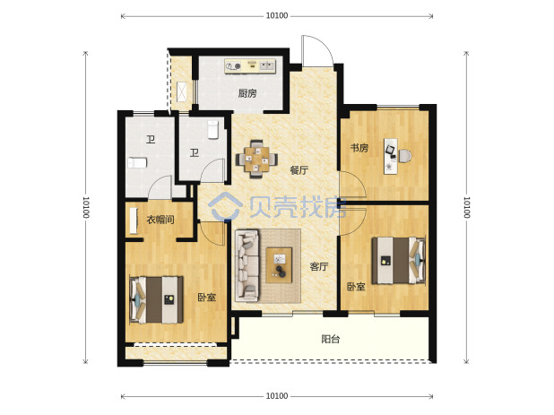 居室：3室2厅2卫 建面：105m²