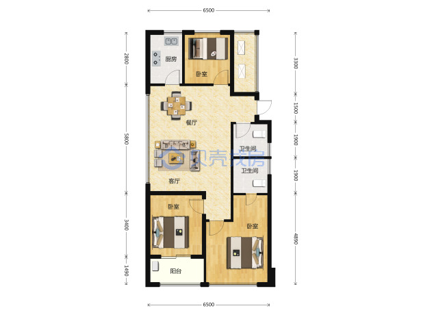 居室：3室2厅2卫 建面：98m²